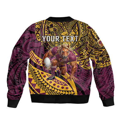 Personalised Brisbane Broncos Bomber Jacket Polynesian Tribal Art Style With Hammerhead Mascot