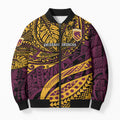Personalised Brisbane Broncos Bomber Puffer Jacket Polynesian Tribal Art Style With Hammerhead Mascot
