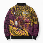 Personalised Brisbane Broncos Bomber Puffer Jacket Polynesian Tribal Art Style With Hammerhead Mascot