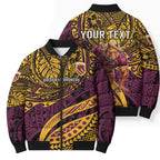 Personalised Brisbane Broncos Bomber Puffer Jacket Polynesian Tribal Art Style With Hammerhead Mascot