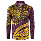 Personalised Brisbane Broncos Button Sweatshirt Polynesian Tribal Art Style With Hammerhead Mascot