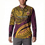 Personalised Brisbane Broncos Button Sweatshirt Polynesian Tribal Art Style With Hammerhead Mascot