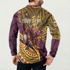 Personalised Brisbane Broncos Button Sweatshirt Polynesian Tribal Art Style With Hammerhead Mascot