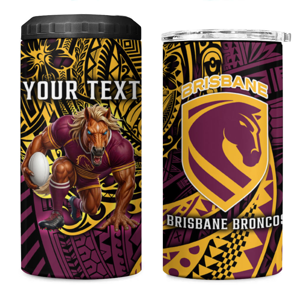 Personalised Brisbane Broncos 4 in 1 Can Cooler Tumbler Polynesian Tribal Art Style With Hammerhead Mascot