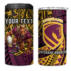 Personalised Brisbane Broncos 4 in 1 Can Cooler Tumbler Polynesian Tribal Art Style With Hammerhead Mascot