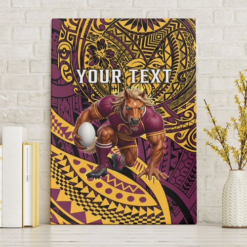 Personalised Brisbane Broncos Canvas Wall Art Polynesian Tribal Art Style With Hammerhead Mascot