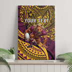 Personalised Brisbane Broncos Canvas Wall Art Polynesian Tribal Art Style With Hammerhead Mascot