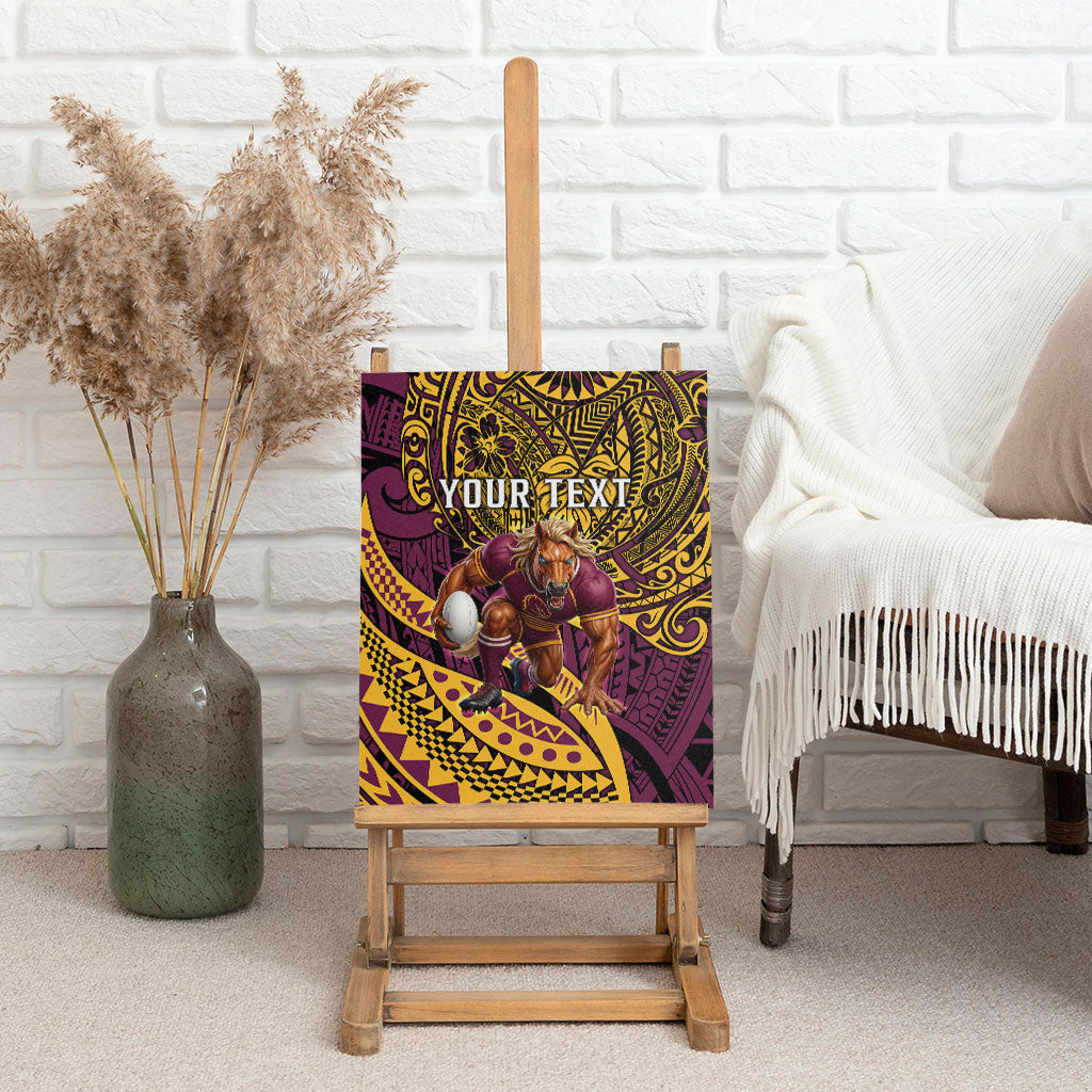Personalised Brisbane Broncos Canvas Wall Art Polynesian Tribal Art Style With Hammerhead Mascot
