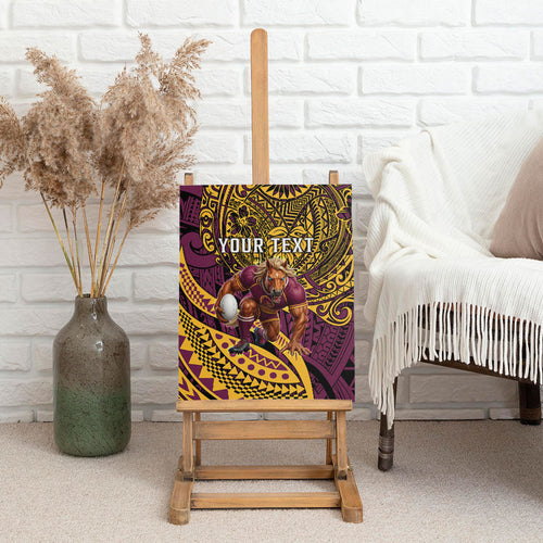 Personalised Brisbane Broncos Canvas Wall Art Polynesian Tribal Art Style With Hammerhead Mascot