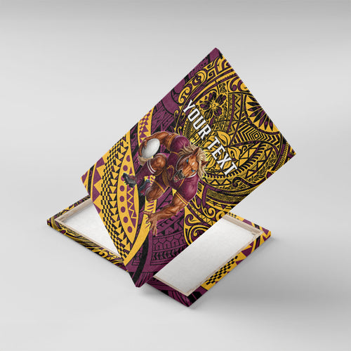 Personalised Brisbane Broncos Canvas Wall Art Polynesian Tribal Art Style With Hammerhead Mascot