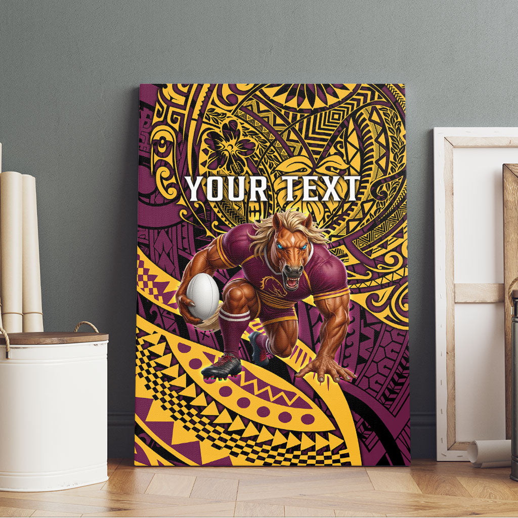Personalised Brisbane Broncos Canvas Wall Art Polynesian Tribal Art Style With Hammerhead Mascot
