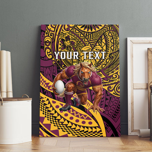 Personalised Brisbane Broncos Canvas Wall Art Polynesian Tribal Art Style With Hammerhead Mascot