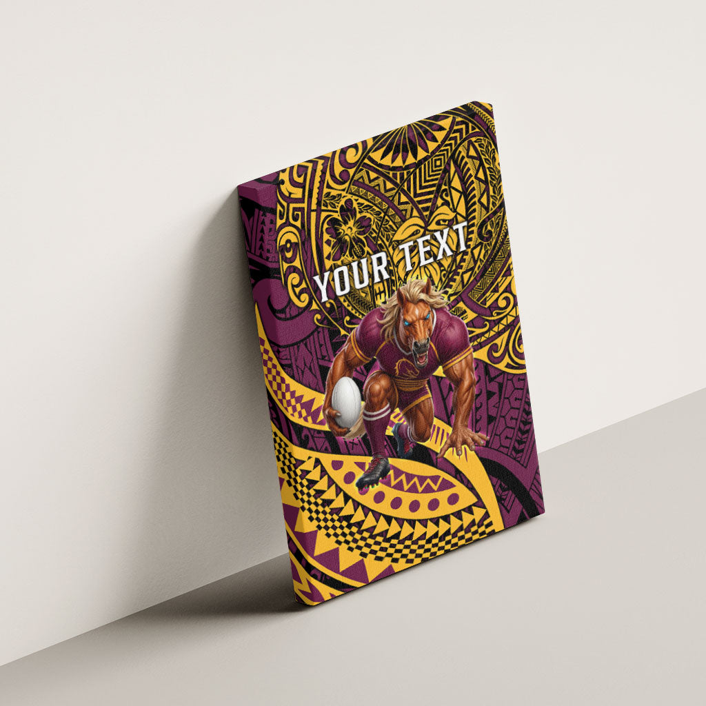 Personalised Brisbane Broncos Canvas Wall Art Polynesian Tribal Art Style With Hammerhead Mascot