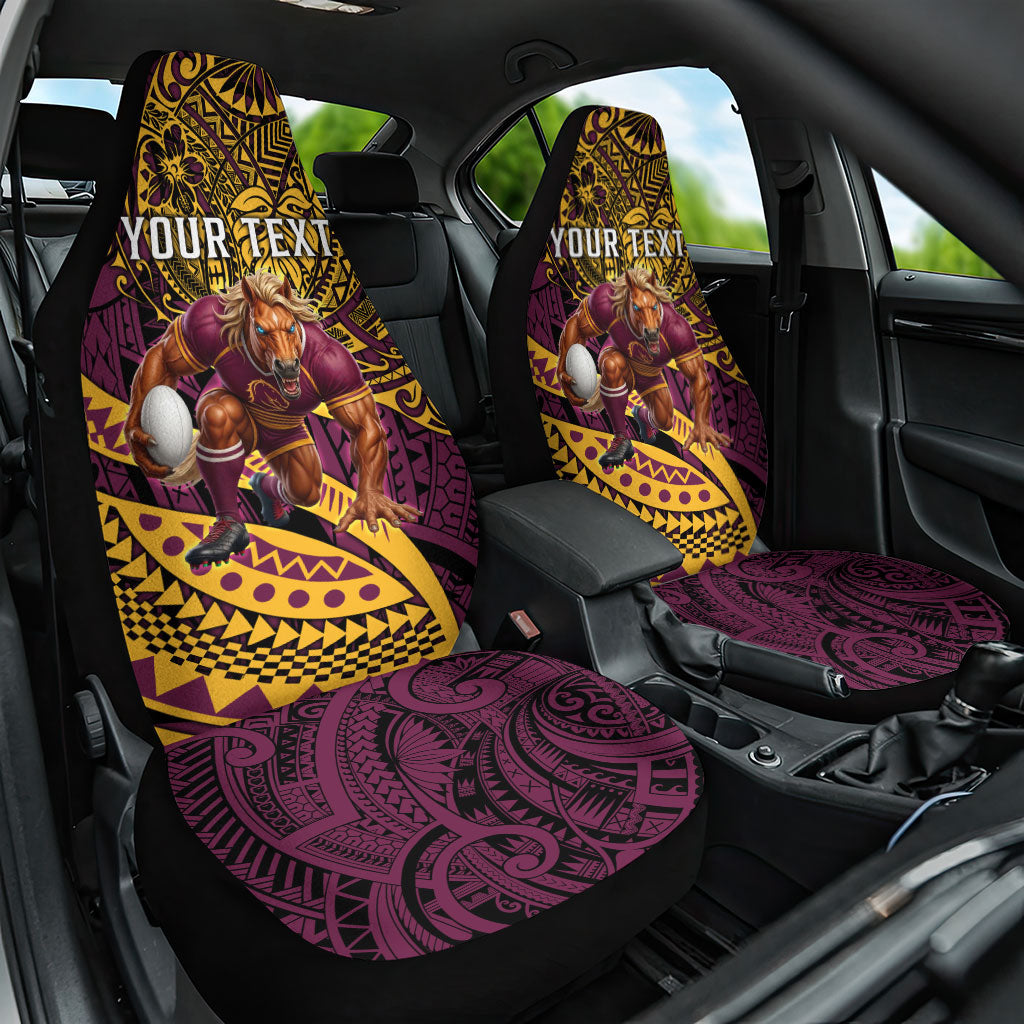Personalised Brisbane Broncos Car Seat Cover Polynesian Tribal Art Style With Hammerhead Mascot