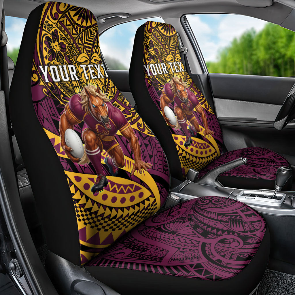 Personalised Brisbane Broncos Car Seat Cover Polynesian Tribal Art Style With Hammerhead Mascot