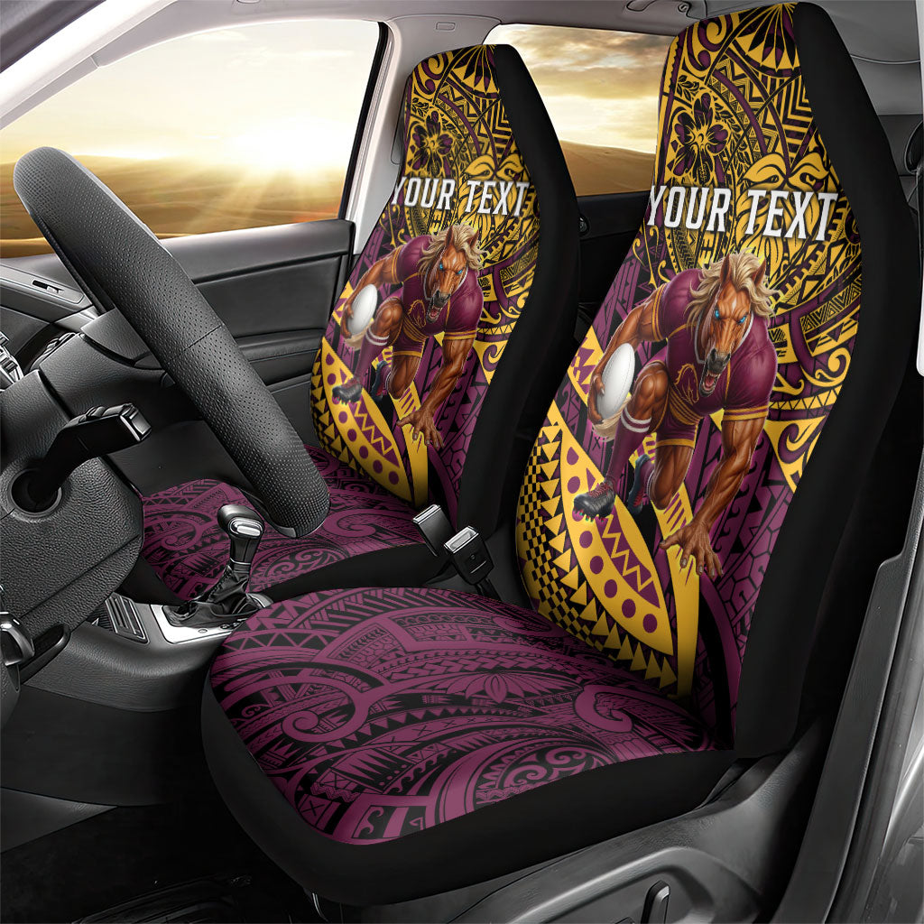 Personalised Brisbane Broncos Car Seat Cover Polynesian Tribal Art Style With Hammerhead Mascot