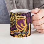 Personalised Brisbane Broncos Ceramic Mug Polynesian Tribal Art Style With Hammerhead Mascot