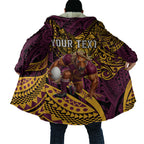 Personalised Brisbane Broncos Cloak Polynesian Tribal Art Style With Hammerhead Mascot