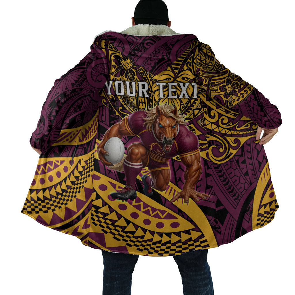 Personalised Brisbane Broncos Cloak Polynesian Tribal Art Style With Hammerhead Mascot