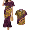 Personalised Brisbane Broncos Couples Matching Mermaid Dress and Hawaiian Shirt Polynesian Tribal Art Style With Hammerhead Mascot