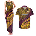 Personalised Brisbane Broncos Couples Matching Tank Maxi Dress and Hawaiian Shirt Polynesian Tribal Art Style With Hammerhead Mascot