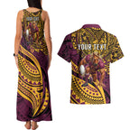 Personalised Brisbane Broncos Couples Matching Tank Maxi Dress and Hawaiian Shirt Polynesian Tribal Art Style With Hammerhead Mascot