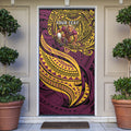 Personalised Brisbane Broncos Door Cover Polynesian Tribal Art Style With Hammerhead Mascot