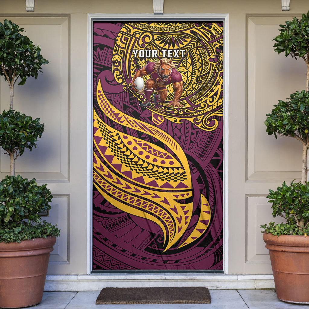 Personalised Brisbane Broncos Door Cover Polynesian Tribal Art Style With Hammerhead Mascot