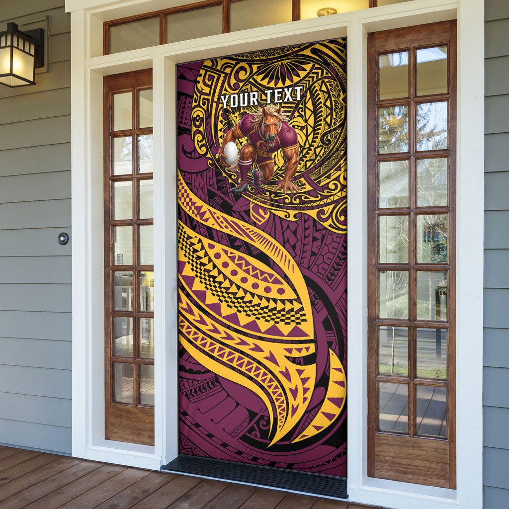 Personalised Brisbane Broncos Door Cover Polynesian Tribal Art Style With Hammerhead Mascot