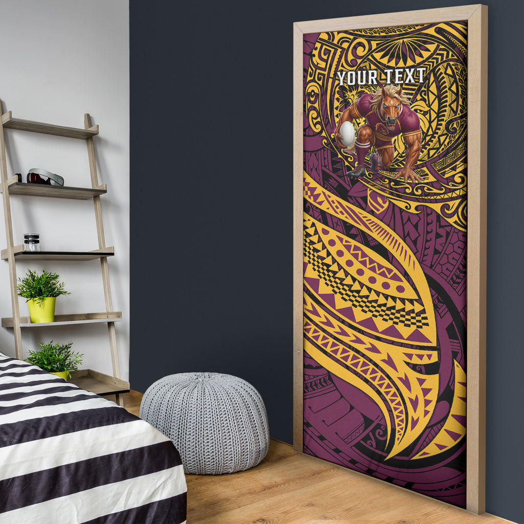 Personalised Brisbane Broncos Door Cover Polynesian Tribal Art Style With Hammerhead Mascot