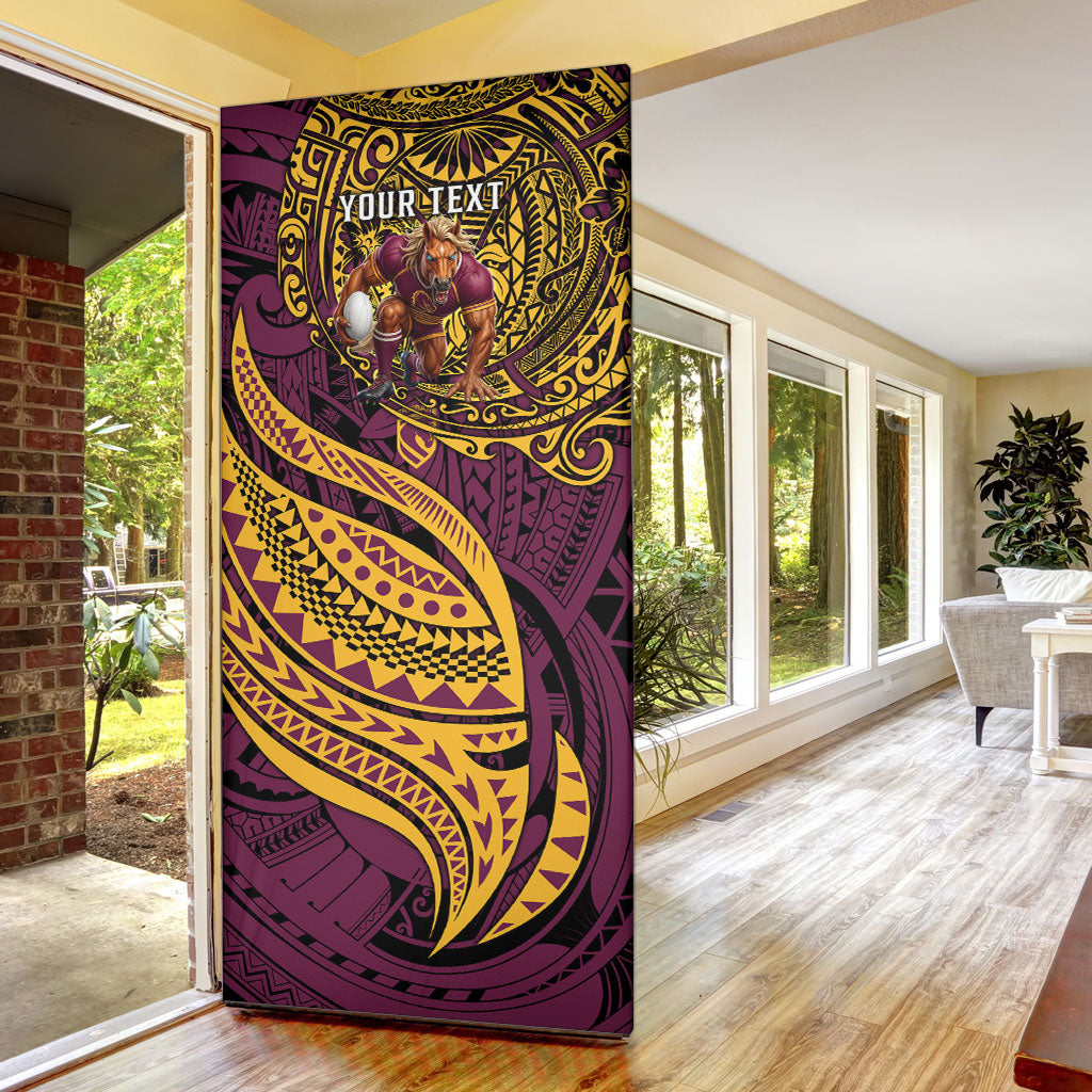 Personalised Brisbane Broncos Door Cover Polynesian Tribal Art Style With Hammerhead Mascot
