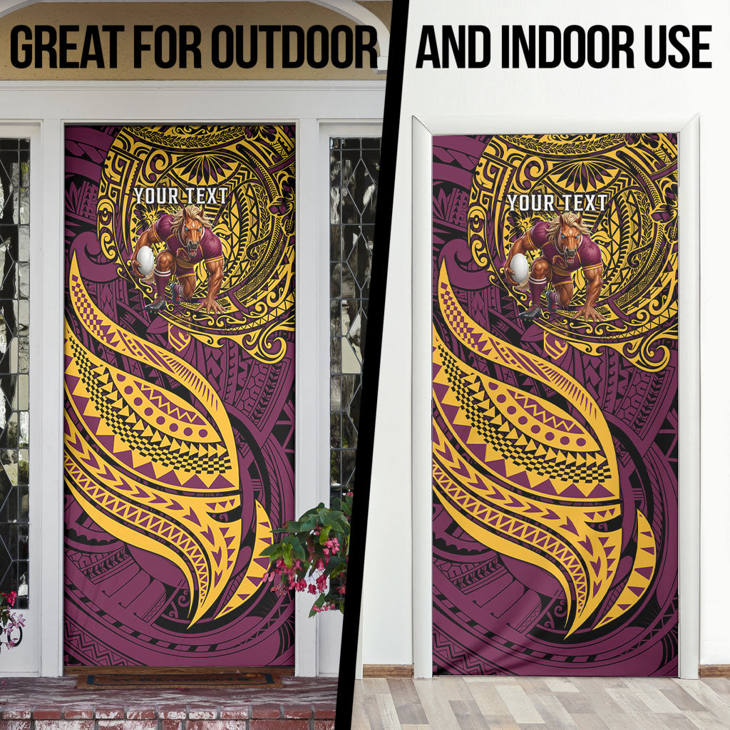 Personalised Brisbane Broncos Door Cover Polynesian Tribal Art Style With Hammerhead Mascot