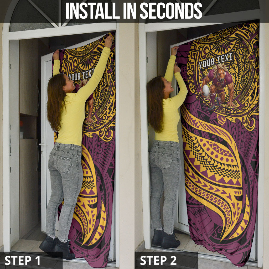 Personalised Brisbane Broncos Door Cover Polynesian Tribal Art Style With Hammerhead Mascot