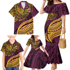 Personalised Brisbane Broncos Family Matching Mermaid Dress and Hawaiian Shirt Polynesian Tribal Art Style With Hammerhead Mascot