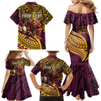 Personalised Brisbane Broncos Family Matching Mermaid Dress and Hawaiian Shirt Polynesian Tribal Art Style With Hammerhead Mascot