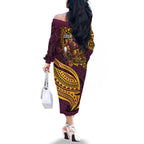 Personalised Brisbane Broncos Family Matching Off The Shoulder Long Sleeve Dress and Hawaiian Shirt Polynesian Tribal Art Style With Hammerhead Mascot