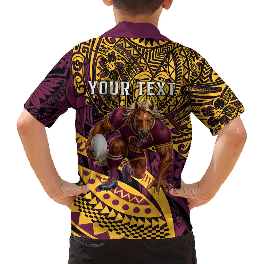 Personalised Brisbane Broncos Family Matching Off Shoulder Maxi Dress and Hawaiian Shirt Polynesian Tribal Art Style With Hammerhead Mascot