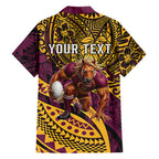 Personalised Brisbane Broncos Family Matching Off Shoulder Maxi Dress and Hawaiian Shirt Polynesian Tribal Art Style With Hammerhead Mascot