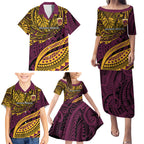 Personalised Brisbane Broncos Family Matching Puletasi and Hawaiian Shirt Polynesian Tribal Art Style With Hammerhead Mascot