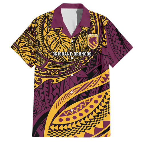 Personalised Brisbane Broncos Family Matching Puletasi and Hawaiian Shirt Polynesian Tribal Art Style With Hammerhead Mascot