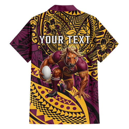 Personalised Brisbane Broncos Family Matching Puletasi and Hawaiian Shirt Polynesian Tribal Art Style With Hammerhead Mascot