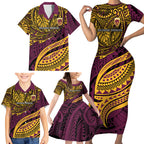 Personalised Brisbane Broncos Family Matching Short Sleeve Bodycon Dress and Hawaiian Shirt Polynesian Tribal Art Style With Hammerhead Mascot