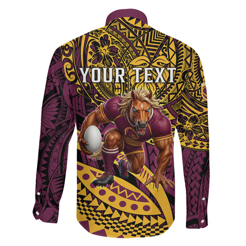 Personalised Brisbane Broncos Family Matching Short Sleeve Bodycon Dress and Hawaiian Shirt Polynesian Tribal Art Style With Hammerhead Mascot