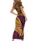 Personalised Brisbane Broncos Family Matching Short Sleeve Bodycon Dress and Hawaiian Shirt Polynesian Tribal Art Style With Hammerhead Mascot