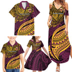 Personalised Brisbane Broncos Family Matching Summer Maxi Dress and Hawaiian Shirt Polynesian Tribal Art Style With Hammerhead Mascot
