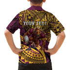 Personalised Brisbane Broncos Family Matching Summer Maxi Dress and Hawaiian Shirt Polynesian Tribal Art Style With Hammerhead Mascot