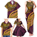 Personalised Brisbane Broncos Family Matching Tank Maxi Dress and Hawaiian Shirt Polynesian Tribal Art Style With Hammerhead Mascot