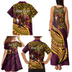 Personalised Brisbane Broncos Family Matching Tank Maxi Dress and Hawaiian Shirt Polynesian Tribal Art Style With Hammerhead Mascot