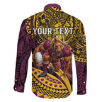Personalised Brisbane Broncos Family Matching Tank Maxi Dress and Hawaiian Shirt Polynesian Tribal Art Style With Hammerhead Mascot