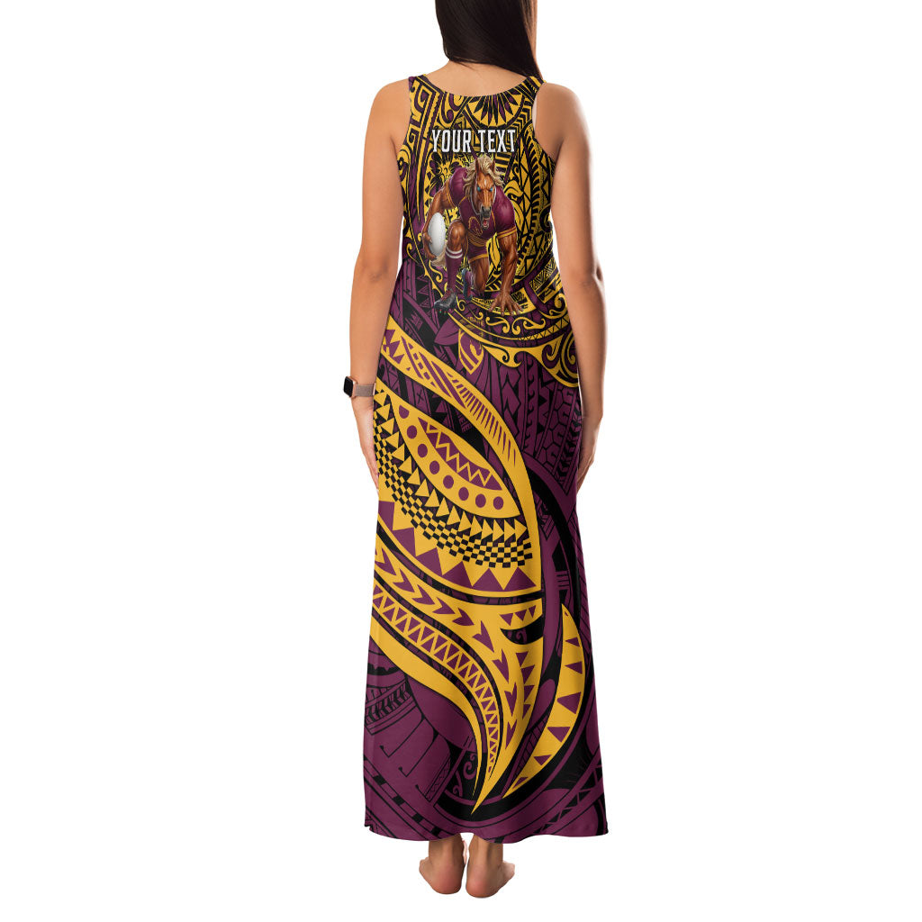 Personalised Brisbane Broncos Family Matching Tank Maxi Dress and Hawaiian Shirt Polynesian Tribal Art Style With Hammerhead Mascot